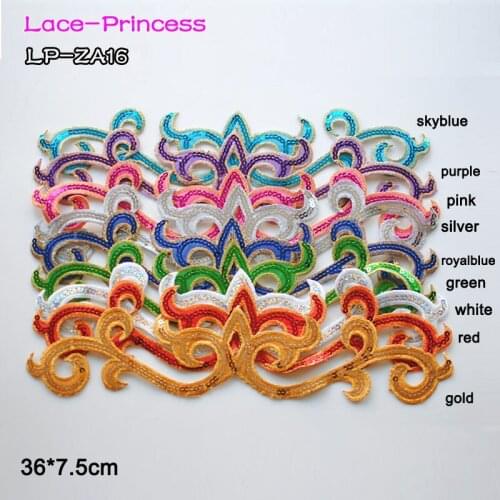 8 PCS 36X7.5CM colorful sequins lace fabric flower leaves applique patch embroidered flowers clothes diy accessories ZA16