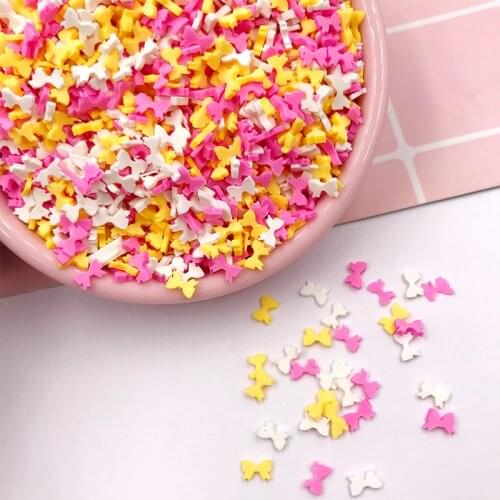 100g 5mm Bows Polymer Hot Soft Clay Sprinkles for Crafts Making Plastic Klei Tiny Cute Mud Particles DIY Nail Art Accessories