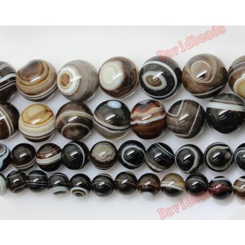 Free Shipping High quality Natural Stone Smooth Round Coffee Stripe Eye Agat Beads 16" Strand 6 8 10 12MM Pick Size For Jewelry