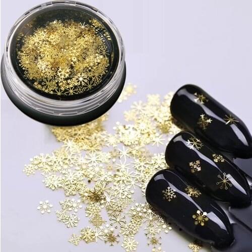 1 Box Nail Glitter Christmas Gold Snowflakes Nail Art Sequins Powder Dust Flakes 3D Nails Charm Decoration UV Gel Polish Tips