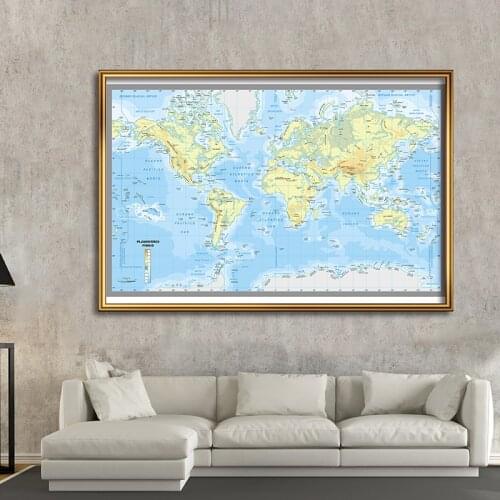 Large Spanish World Map Non-woven Posters and Prints Topographic World Map Painting for School Office Home Supplies 225x150cm