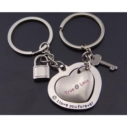 1 Pair New Love Heart Lock Key Chain Ring Keyring Keyfob Lover Couples Valentines Day Gift Women Men Keychain Jewelry