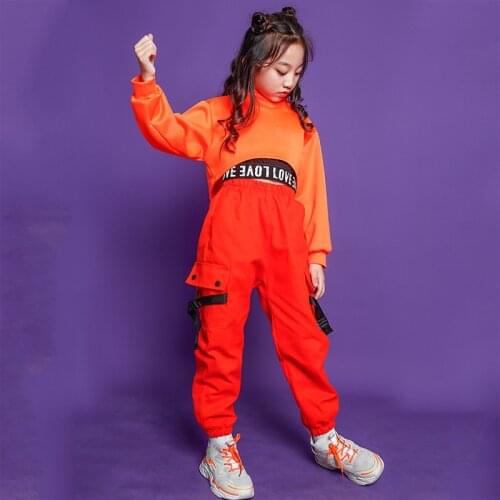 Kids Girls Hip Hop Performance Outfits High Neck Sweatshirt Crop Top Running Casual Pants Jazz Dance Costume Clothes Street Wear