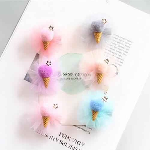 DHL 1000pc Cute Girls Fluffy Ball Pom Pom Ice Cream Hair Clips Pompom Star Lined Alligator Hair pin Hair Accessories