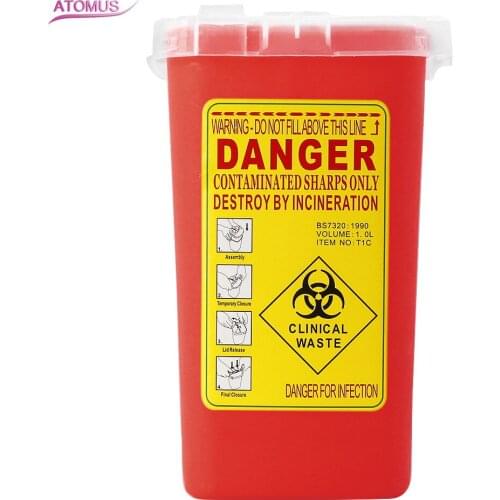 1L Capacity Sharps Container Medical Needles Bin Biohazard Tattoo Piercing Needles Disposal Collect Box Tattoo Artist Waste Box