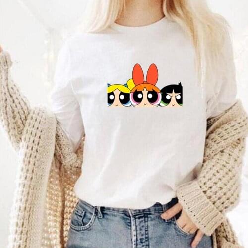 Ladies Short Sleeve T-shirt Tops Summer New Fashion Harajuku Loose Funny Tee Shirt Femme White Cartoon Print Tshirts Female
