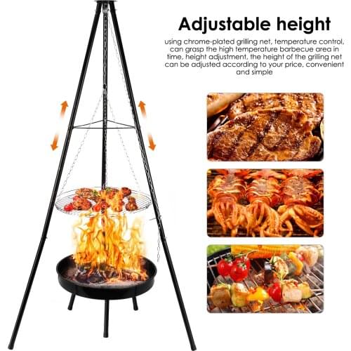 HangingTripod Grilling 9pcs Tripod Barbecue Kit 22 Diameter Outdoor Barbecue Camping Cookware For Dating Family Outing