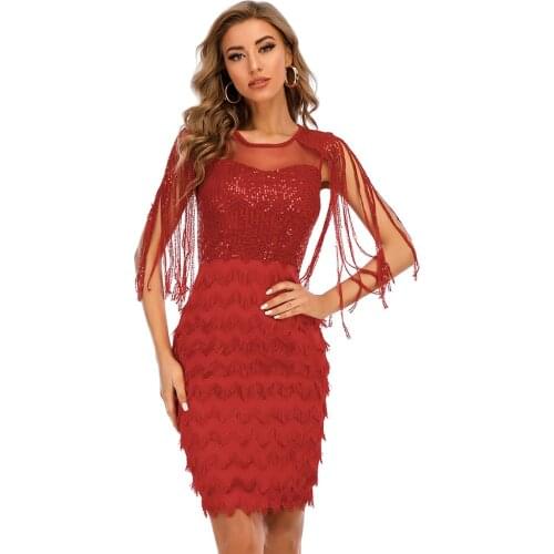 IDress Women Sexy Black Sequin Tassel Fringe Dress Sparkly Summer Bodycon Glitter Evening Party Club Dress Female платье Outfits