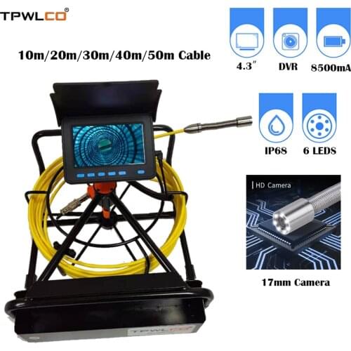 4.3inch 1000TVL 17mm 10-50m Cable Piping Endoscope Camera With 6pcs LEDS 16GB SD Card For Industrial Drain Inspection System