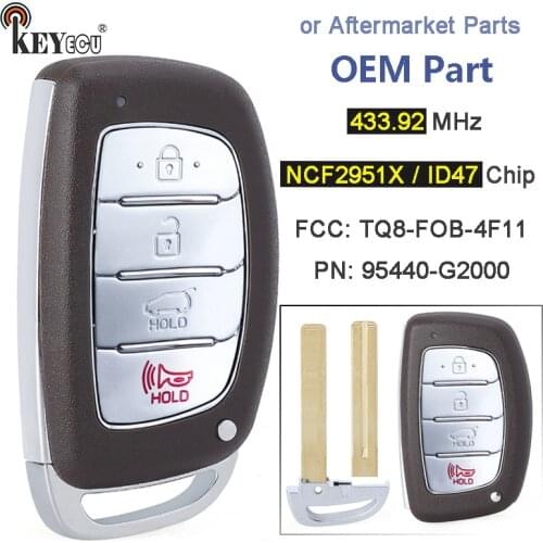 KEYECU 433.92MHz NCF2951X ID47 TQ8-FOB-4F11 95440-G2000 4 Button OEM Parts Prox Smart Remote Key Fob for Hyundai Ioniq 2017-2020