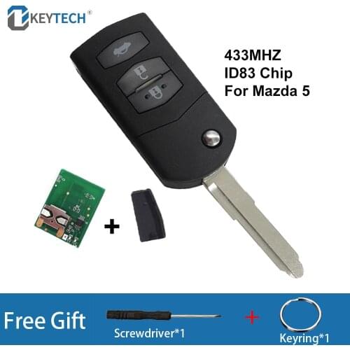 Okeytech Flip Car Key For Mazda 2 3 5 6 RX8 MX5 3 Buttons Remote Control Folding Car Key With 433MHz ID83 4D63 Chip Uncut Blade