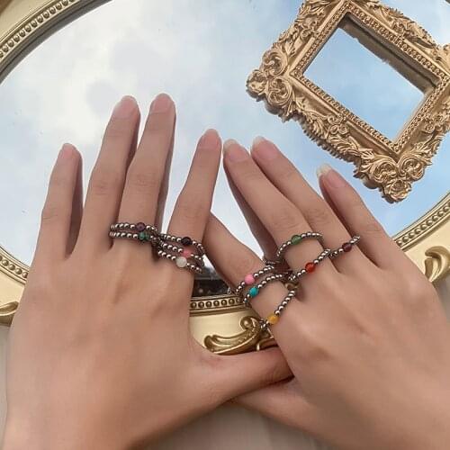 Handmake Stainless Steel Natural Stone Rings for the Women Adjustable Moonstone Pink Crystal Fashion Jewlery Gift Ring Set