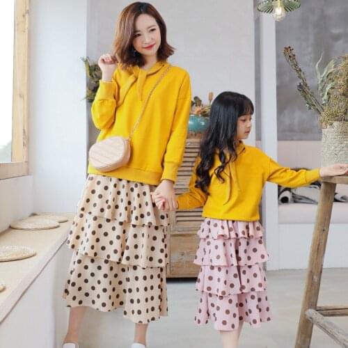 Autumn Family Matching Clothes Mother Daughter Bow Tie Sweatshirts+Polka Dot Tutu Skirt 2 Piece Set Mommy and Me Outfits