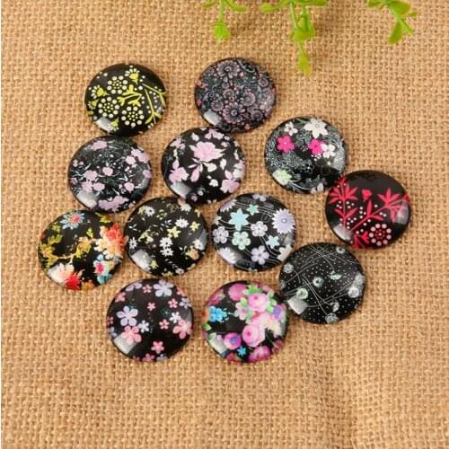 Creativity Different Styles Mosaic Printed Picture Glass Half Round Dome Cabochons Tiles for Jewelry Making, Floral Series