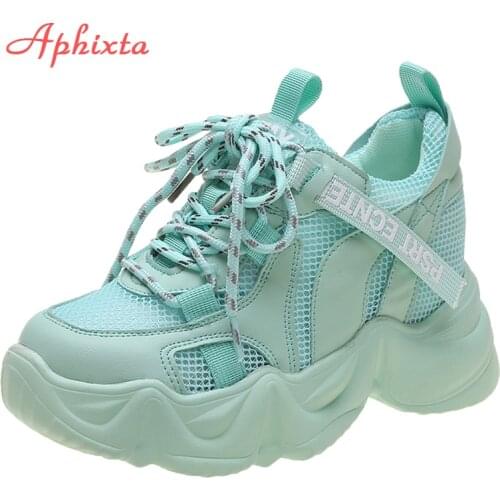 Aphixta 6cm Heels Wedge Platform Sneakers Women Casual Thick Bottom Walking Shoes Woman Non Slip Blue Sports Sneakers Mujer