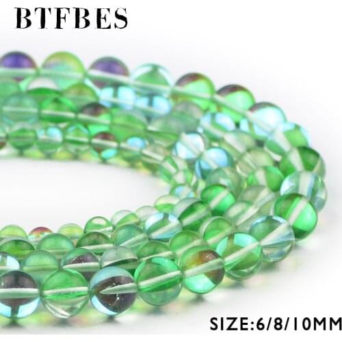BTFBES AAA Green Synthetic Flash Stone Natural Labradorite Stone Beads 6 8 10mm Round Loose Bead for Jewelry Bracelet Making DIY