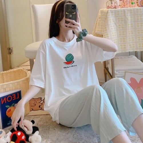 2020 Hot Sale Pajamas Set For Women Stylish Kawaii fruit Pijamas cute Sleepwear Ladies Pyjamas Casual Loose Large Size Homewear