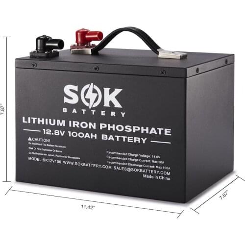 SOK 12V 100Ah Lithium Iron Phosphate LiFePO4 Deep Cycle Battery with Built-in 100A BMS 7000+ Cycles