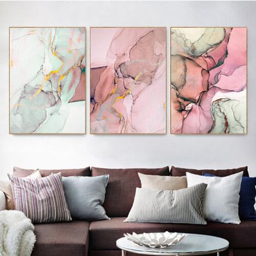Pink Ink Marble Texture Nordic Colorful Scandinavian Painting Canvas Poster Art Print Wall Picture For Living Room Office Decor