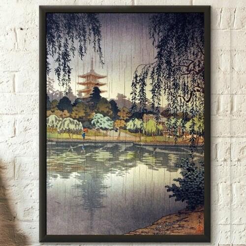 Wall Art Kofukuji Temple Rain Scenery Canvas Painting Modular Japan Ukiyo-e Pictures Home Decor Bedroom Tsuchiya Koitsu Poster