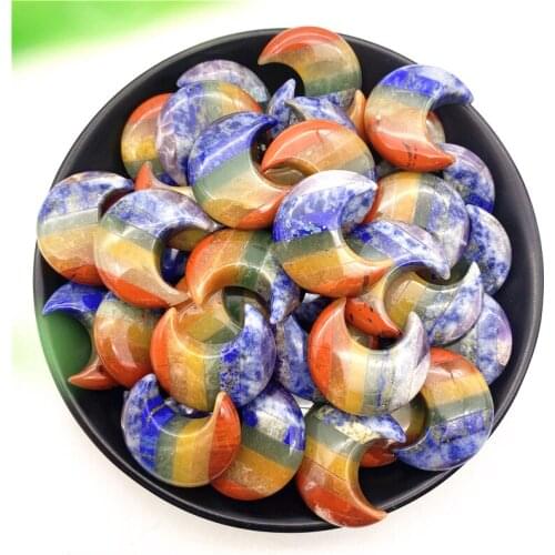1PC Natural 7 Chakra Quartz Crystals Moon Shaped Healing DIY Polished Stone Gemstone Decoration Natural Stones and Minerals