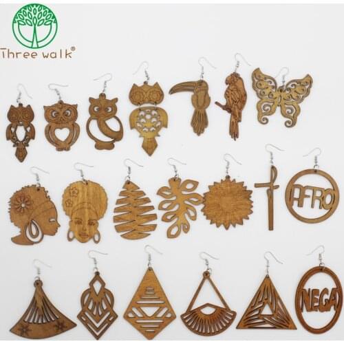 Wholesale Price Good Quality Wood Earrings Organic brown Hollow African Woman Wooden Brincos