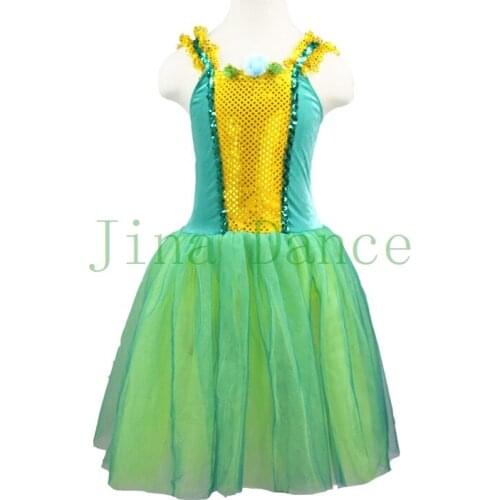Verdancy green romantic ballet costume Lyrical stage dance wear light green ballet skirt green yellow performance costume baby