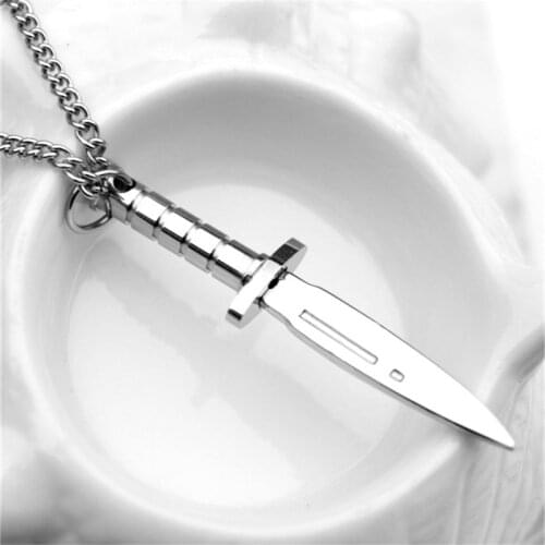 Stainless Steel Necklace For Men Women Dagger Knife Pendant Silver Color Chain Chokers Statement Necklac Party Gift Punk Jewelry