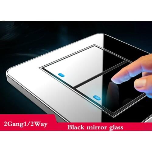 Tap the switch at any point Type 86 Black Mirror Glass 2Gang 1Way 2Way Wall Switch Panel with led fluorescent