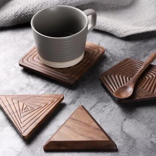 Black Walnut Wooden Tea Coffee Cup Pad Walnut Wood Coasters Durable Heat Resistant Square Drink Mat