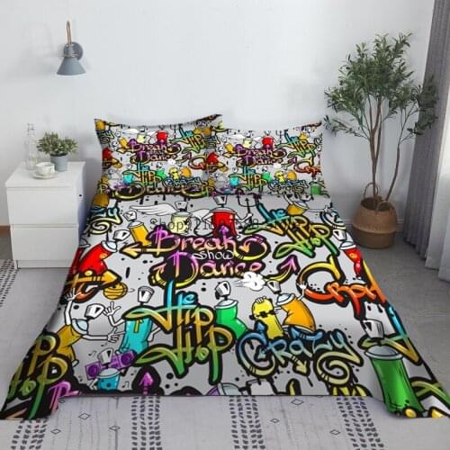 Cool Graffiti Bed Sheet Set 3D Printed Polyester Colorful Bed Flat Sheet With Pillowcase Bed Linen 1/1.2/1.35/1.5/1.8/2m