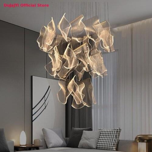 Post-modern living room LED chandelier lighting luxury spiral staircase light guide chandelier home bedroom adjustable lamps