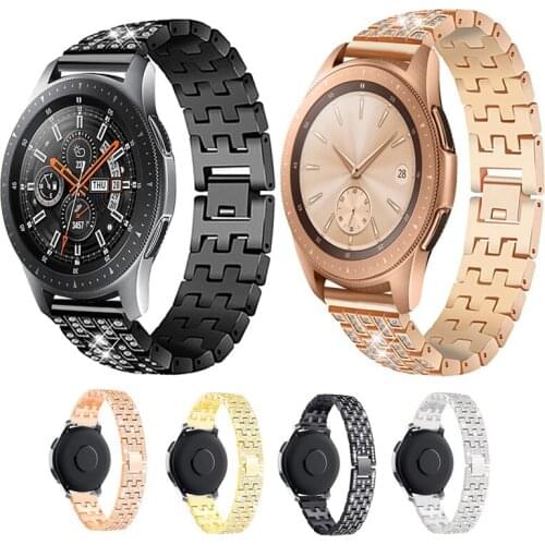 Stainless Steel Watchband for Samsung Galaxy Watch Smart Watch Band with Rhinestone 42mm 46mm Folding Buckle