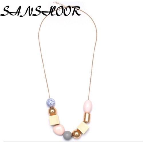 Christmas Gift Geometric Round Resin Semi Circular Wood Combination Charms Pendant Necklace Handmade Bead Pendant Long Chain