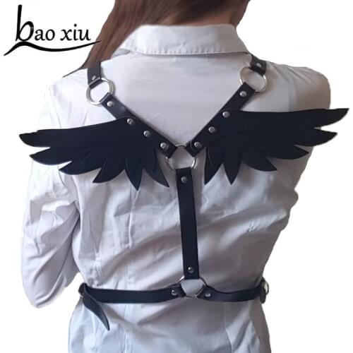 Sexy Punk Body Bondage Lingerie Leather Angel Wings Harness Red Erotic Women Chest Harness Fetish Bra Cage Belt Goth Accessories