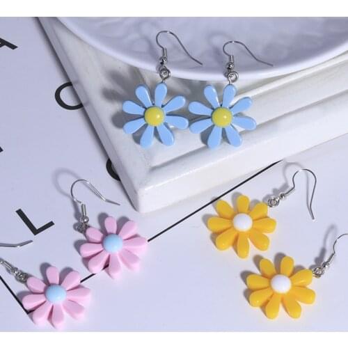 Fresh Style Flowers Drop Earrings for Women 2020 Colorful Resin Dangle Earrings Valentines Day Handmade Jewelry Bijoux