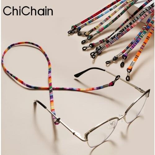 Fun Patchwork Color Cotton Lanyard Solid Sunglasses Attaching Cord Adjustable Attach to all Glasses with Universal Fine Silicone Anti-skid retainer 13 colors in Option