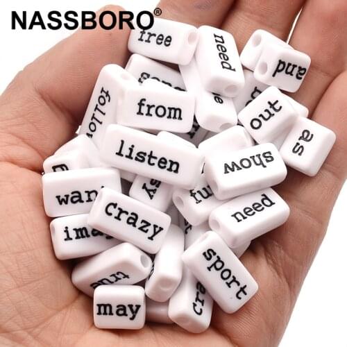 Mixed Size Rectangle Black English Words Acrylic Beads Loose Beads For Jewelry Making Handmade Diy Bracelet Necklace Necklace