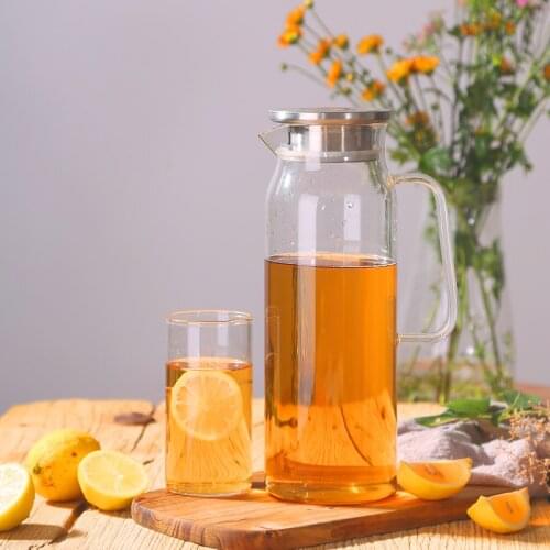 Glass Water Pot With Stainless Steel Strainer Mlilk Jug Glass Pitcher Drinking Kettle Water Bottle Tumbler Jar 1.7L For Home
