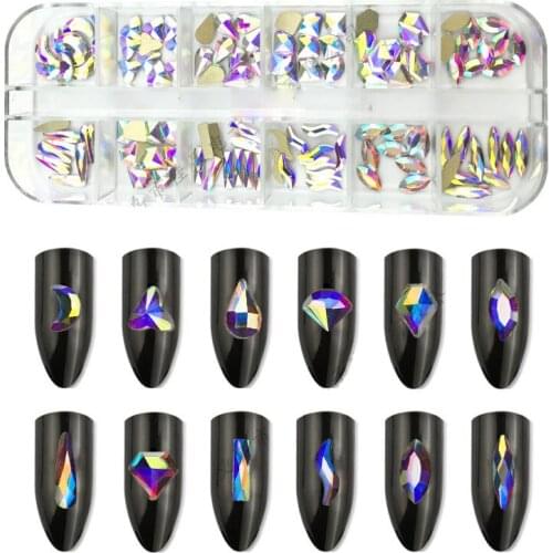 Swarovsky Nail Art Rhinestone Fashion Crystal AB Nail Art Mix Shape Fancy Shaped In Box Colorful Glass Stones For 3D Nail Art De
