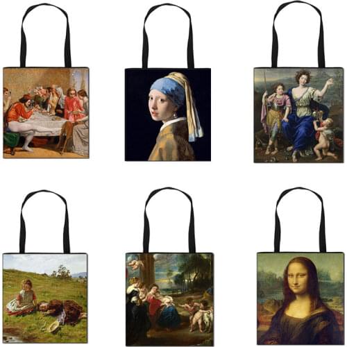 Famous Art Oil Painting Tote Bag Women Handbag Mona Lisa Girls Shoulder Bag for Travel Ladies Beach Shopping Bags