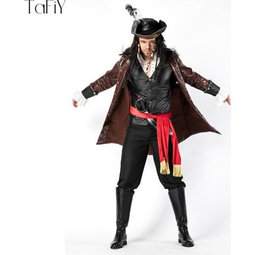 TaFiY 2018 Caribbean Pirate Costume Men Pirate Costumes Halloween Party Clothing Carnival Men Adult Pirate Cosplay Costumes 7pcs
