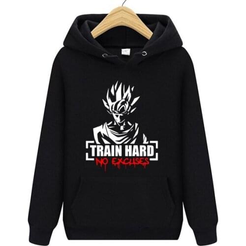 Spring Goku Train Hard No Excuses Bodybuilding Motivation Hoodies Hooded Men Cartoon Printed Mens Women Sweatshirts