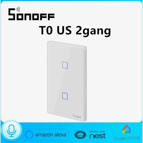 SONOFF T0US 2C Smart Home Wifi/APP Remote Control Glass Panel Light Touch 2Gang LED Backlight Wall Switch Works With Alexa IFTTT