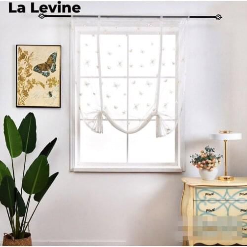 Roman Window Curtain Lace Jacquard Valance Lace Hem Translucent Drawstring Short Curtain Home Kitchen Bedroom Decor European