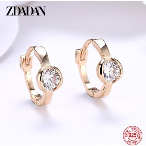 ZDADAN 925 Sterling Silver Crystal CZ Hoop Earrings For Women 18k Gold Fashion Wedding Engagement Party Jewelry Gift