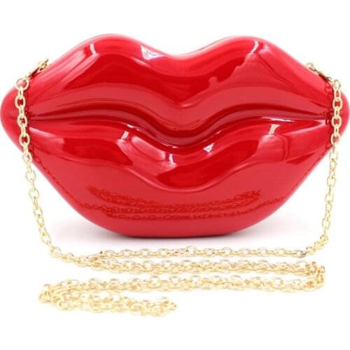 2017 Women Red Lips Clutch Bag High Quality Ladies Acrylic Chain Shoulder Bag Bolsa Evening Bag Lips Shape Purse
