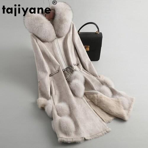 Natural Fur Rabbit Coat Female Vintage Long Real Fox Fur Hooded Shearling Jacket Women Korean Double Faced Fur Tops Hiver 08004