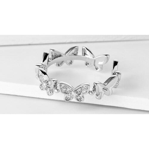 Women Adjustable Butterfly Shape Rhinestone Inlaid Open Finger Ring Jewelry Gift