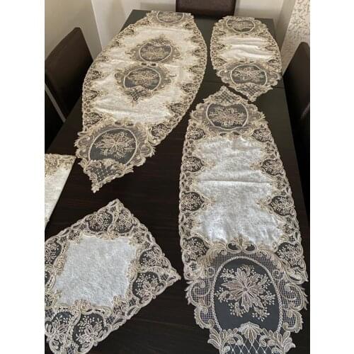 5 Parça Fransız Dantelli Kadife Salon Takımı